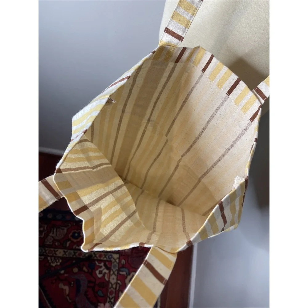 Sezane et Octobre Editions Cotton Tote Bag Tall Brick Stripe Print Yellow Brown